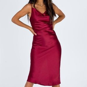 Princess Polly Burgundy Satin Cowl Neck Midi Dress. Size 0.